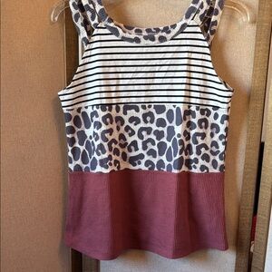 Stylish Women's Striped and Leopard Print Tank Top small
